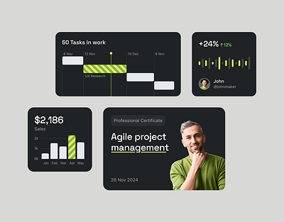 Project manager dashboard agile analytics banner clean ui dashboard project manager statystic timeline widget