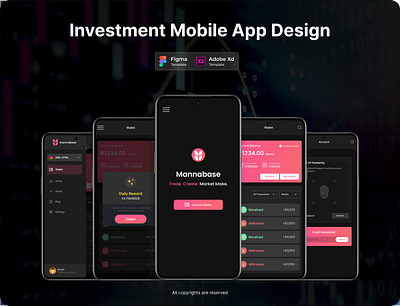 Invest App UI Dark Version branding crypto mobile app dark dashboard dashboard mobile modern grey invest iphonex mobile app design saas ui ux