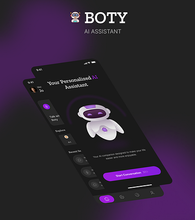 Boty AI ChatBot ai ai assistant application artificial intelligence dark mode mobile app ui user experience user interface ux