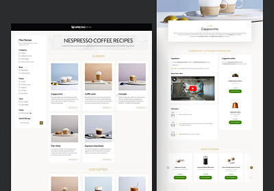 Nespresso coffee recipes page figma nespresso ui ux web design