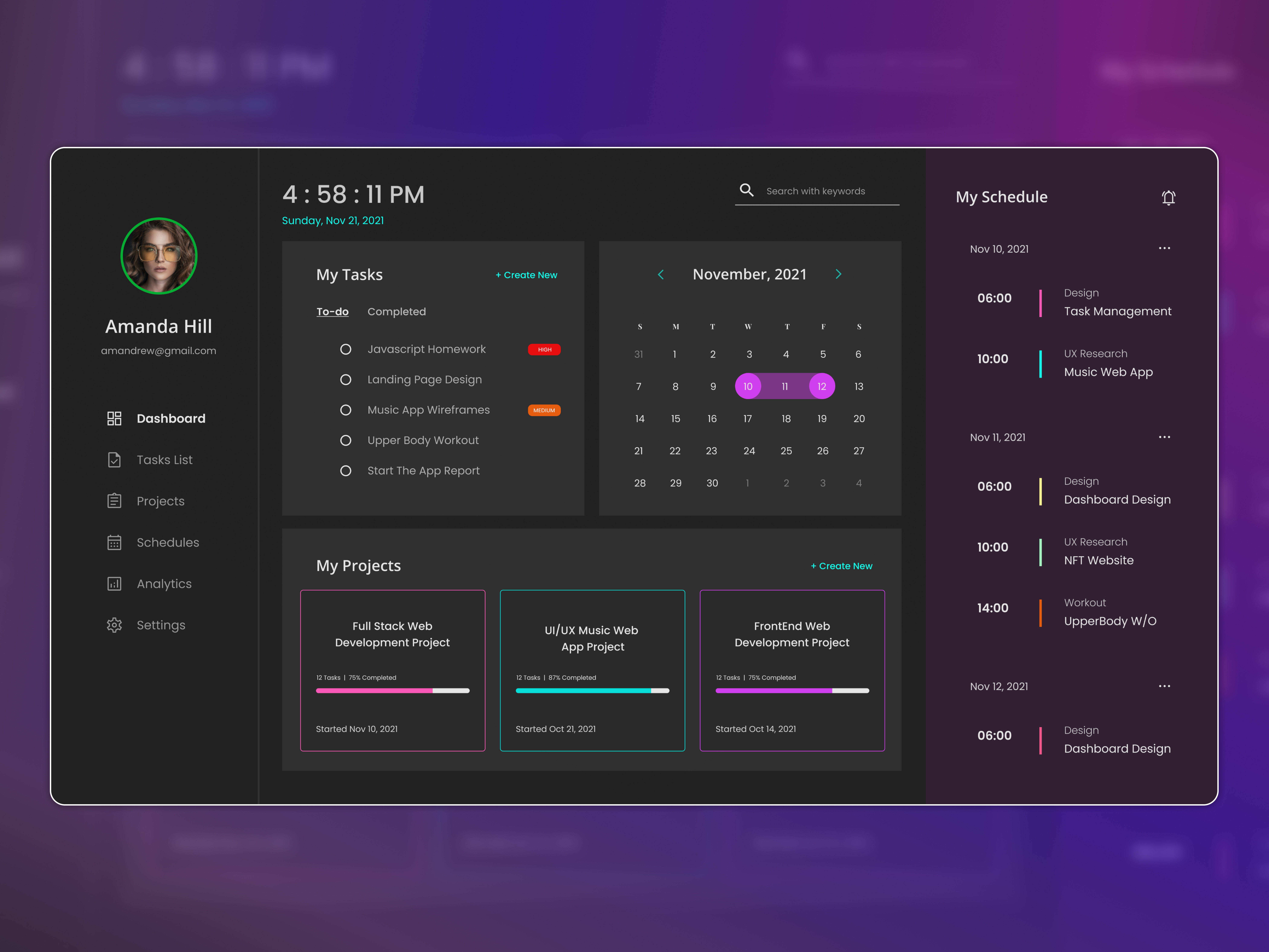Project Manager Dashboard UI Design aesthetic design branding dark dashboard dashboard design design home page design landing page task manager ui ui design uiux