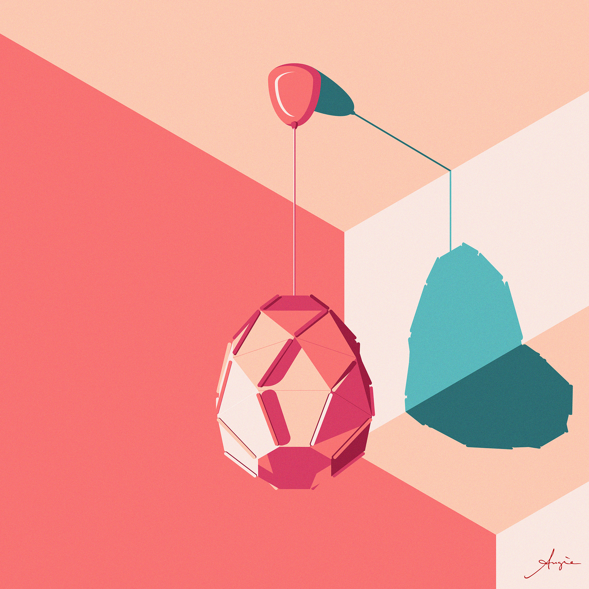 Isometric Drawing: "Lamp Shade" adobe illustrator blue cast shadow contrast daily art flat design geometric illustration lamp minimalism pink shade shadow stylized texture vector vector artist vector illustration