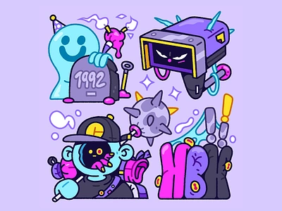 The Purple Platoon. 2d birthday camera cartoon cctv character characterdesign cool design font ghost hat illustration illustrator mace purple