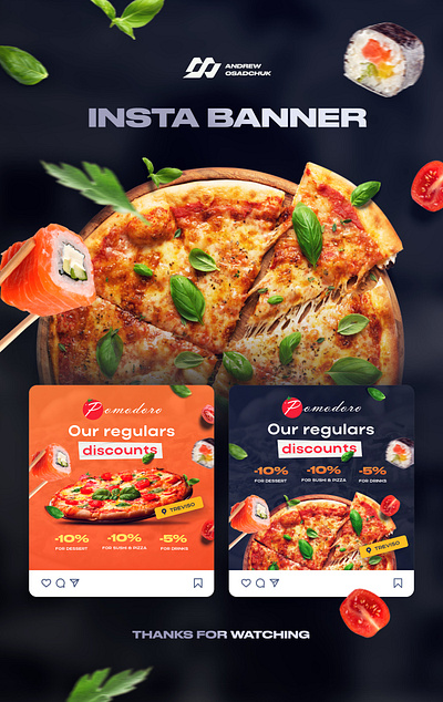 PIZZA & SUSHI Banner design adobe photoshop ads advertisement advertising banner creative delivery design facebook food graphic design instagram pizza restaurant social media social media post stories sushi web design youtube