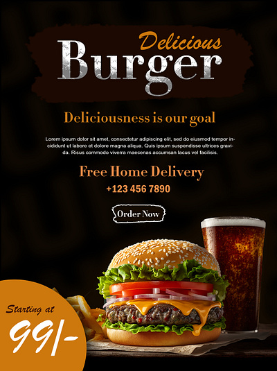 Delicious Burger Poster Design advertising branding design designer graphic design poster poster design social media post