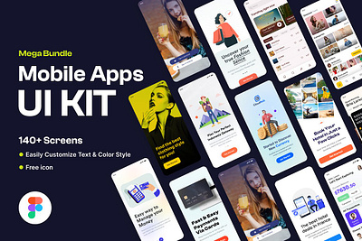 Mobile App UI Kit Mega Pack app ui ux design clothing store app crypto currency app crypto wallet app fashion app fashion brand app figma financial app fintech app fitness app gym workout app hotel booking app mobile app ui kit mega pack online booking online payment app payment app travel app design travel trips app travel website