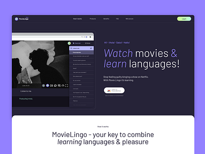 MovieLingo - Landing Page and Brandbook branding graphic design landing page learning languages svod ui ux