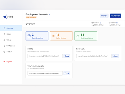 Hive | Voting Management Dashboard community dashboard decentralized design election poll ui ux voting web3