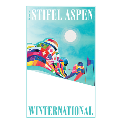 2024 Stifel Aspen Winternational Poster athlete competition drawing flags graphic design illustration international olympics poster race racer racing ski skier skiing snow vintage winter