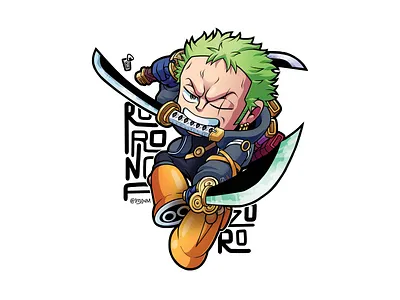 RORONOA ZORO | Full Body Chibi | [OnePiece] anime arc artist branding chibi chibi artist cute design egg egghead fanart graphic green illustration manga one piece onigiri roronoa zoro sticker zoro