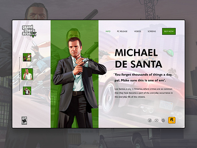 Grand Theft Auto V UI Web Landing Page daily ui daily ui design daily ui shots gta ui gta v ui gta v ui design gta v ui landing page gta v ui web page michael de santa michael ui michael ui landing page michael ui web page ui ui design ui design inspiration