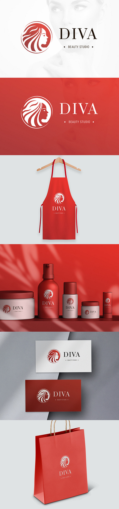 Diva - Logo design beauty beauty studio brand identity brandbook branding corporate identity cosmetics design girl graphic design label logo logo design logofolio minimal polygraphy print design red vector tracing visual identity