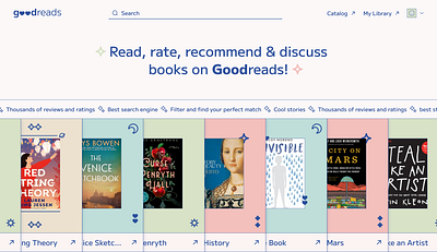 Goodreads - books recommendations website redesign bento books design homepage pastel redesign ui uiinspiration ux uxui webdesign