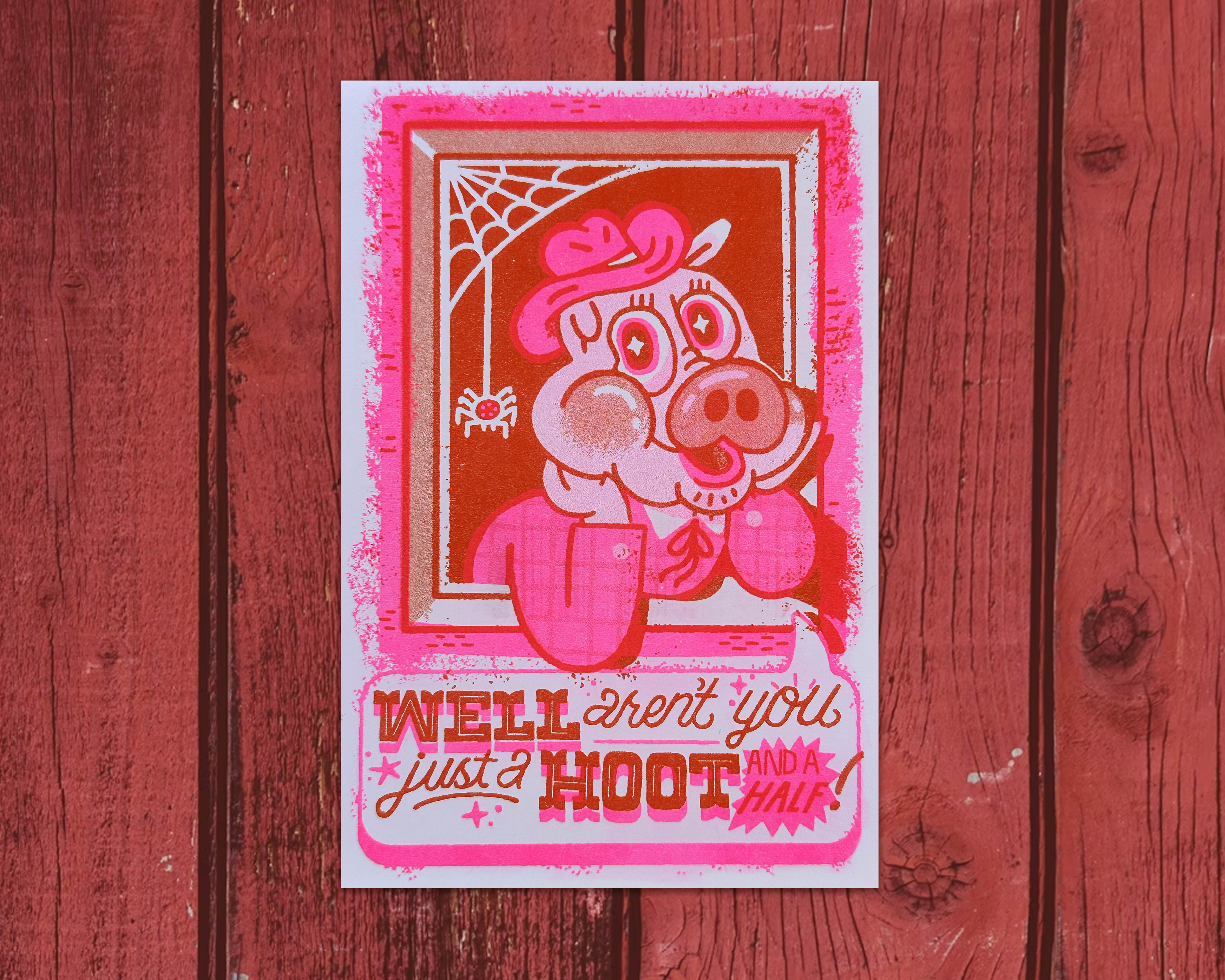Riso printed Valentines Greeting Card cute pig farm animal greeting card hand lettering illustration lettering pig riso risograph valentines valentines day