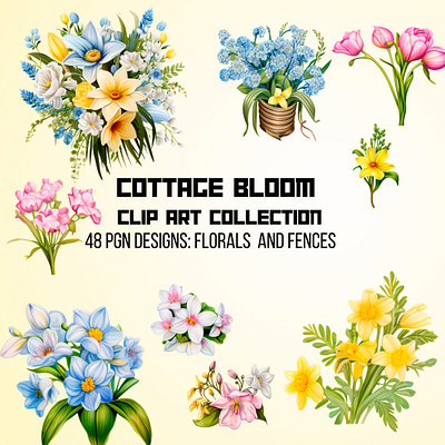 Cottage Bloom cards clip art collage art design ephemera florals flowers graphic design illustration scrapbook spring sublimation
