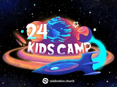 Kids Camp Out of this World camp childrens church comet design galaxy illustration illustrator kids planet rocket saturn ship space spray paint stars summer