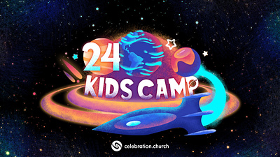 Kids Camp Out of this World camp childrens church comet design galaxy illustration illustrator kids planet rocket saturn ship space spray paint stars summer