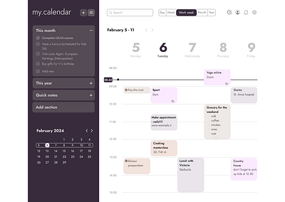 Personal calendar interface (+tasks interface) dailyui