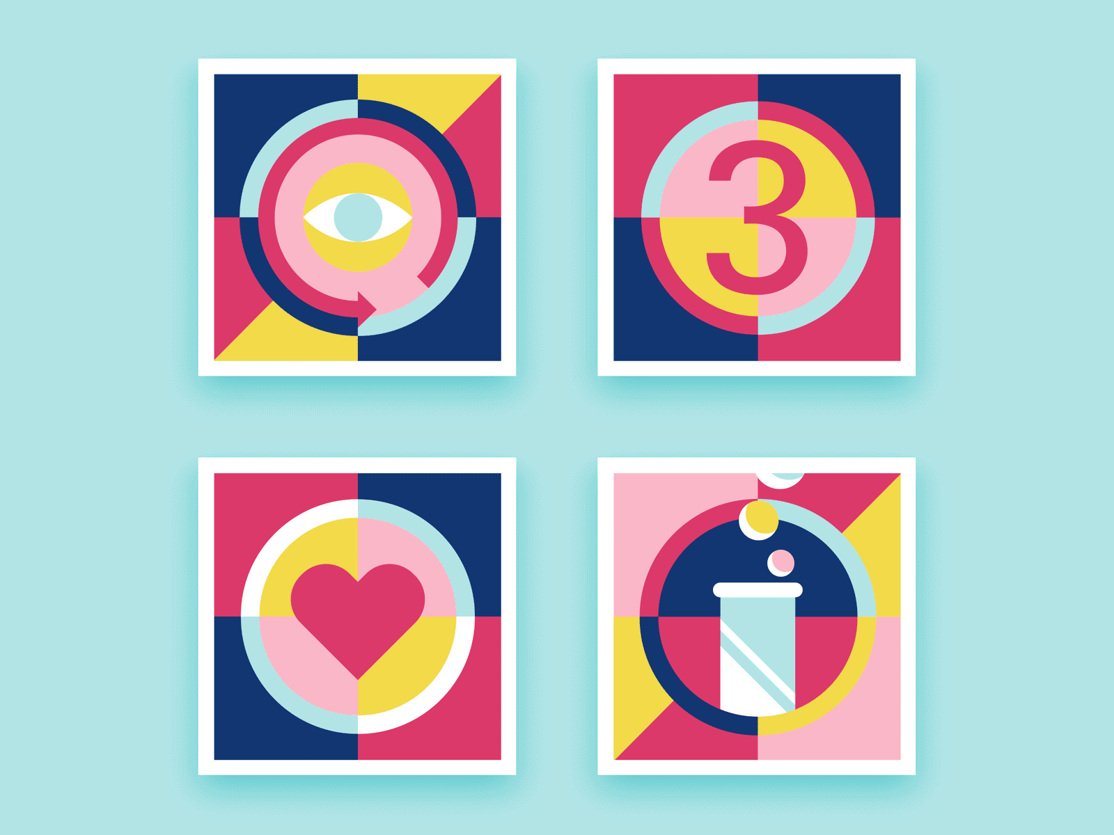 Process Icons 2d animation block eyeball flat geometric heart looping motion process series shapes test tube
