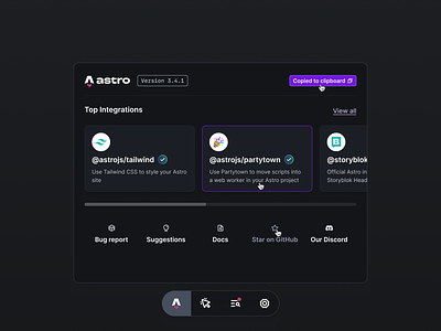 Astro Dev Tools dev tools interface product toolbar ui