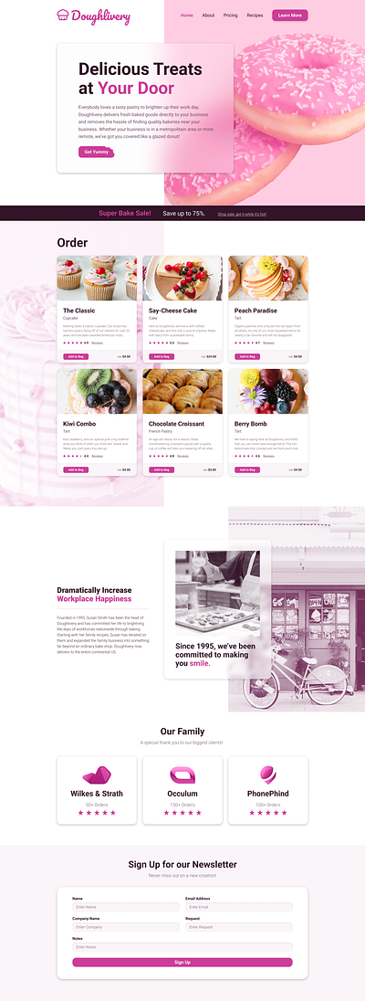 Doughlivery Website bake bake shop baker baking shop donut doughlivery doughnut figma layout pink pink website ui ux website