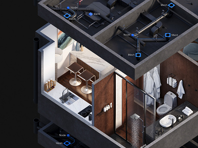 3D Cutaway, 3D Technical 3d 3d floor 3d illustration 3d infographic 3d interior 3d plan 3d room cutaway engineering explainer exploded view floor infographic isometric plan room technical 3d technical illustration