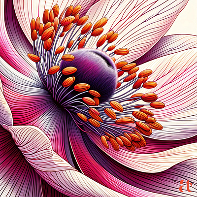 Anemone Whisper by Aravind Reddy Tarugu anatomy anemone aravind art artistic botanical closeup detailed elegant flower macro nature petals pink pollen purple reddy tarugu vector vibrant
