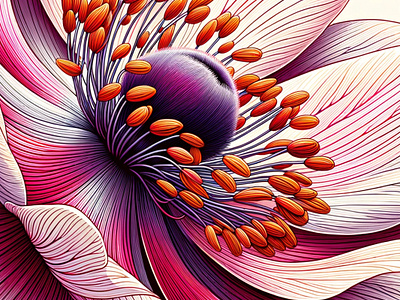 Anemone Whisper by Aravind Reddy Tarugu anatomy anemone aravind art artistic botanical closeup detailed elegant flower macro nature petals pink pollen purple reddy tarugu vector vibrant