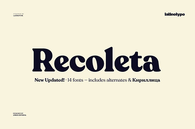 Recoleta - Intro Offer 60% off advertising alternate antiqua black brand calligraphy contemporary cooper corporate decorative display editorial elegant identity opentype packaging poster