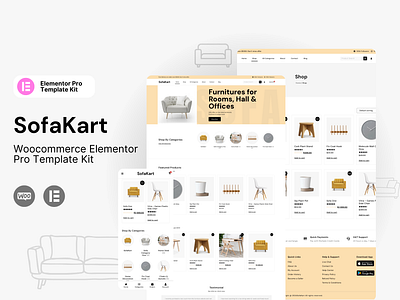 SofaKart - Elementor Pro Template Kit For Furniture Store branding ecommerce elementor elementor pro figma responsive website website woocomerce wordpress