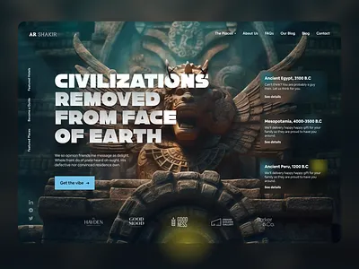 Civili - Forgotton Civilizations Historical Details Website Hero civilization design header hero history homepage interface landing landing page ui web web design website