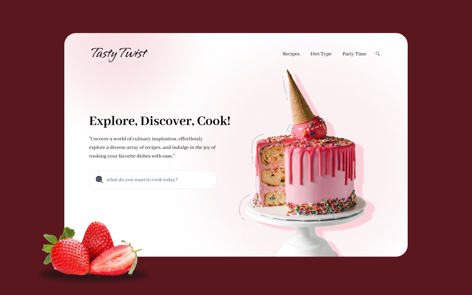 Recipe Food cook cooking delicious dessert discover explore food inspiration landing landingpage pwa recipe search ui ux web website