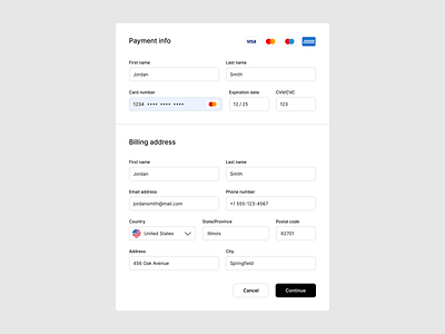 Payment modal billing address branding card information card number city country design design exploration figma master card payment details payment infomation payment modal product design shipping address ui ui design ux ux design visa