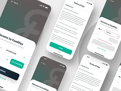 Log in pages/ T&C mobile UI pages app log in mobile ui