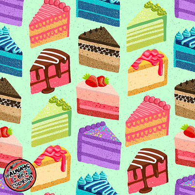 Delicious Cakes Pattern alwaysbecoloring cake design dessert fabric graphic design illustration pattern pattern design procreate seamless pattern surface pattern design