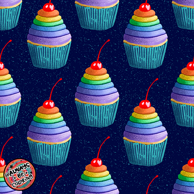 Rainbow Cupcakes alwaysbecoloring cupcake design fabric graphic design illustration pattern pattern design procreate seamless pattern surface pattern design