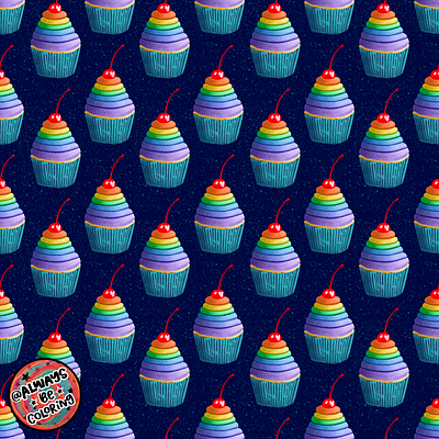 Rainbow Cupcakes 2 alwaysbecoloring design fabric graphic design illustration pattern pattern design procreate seamless pattern surface pattern design