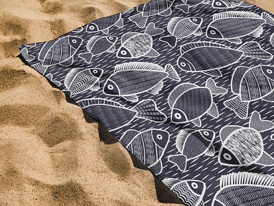 Fish Linocut Pattern Mockup alwaysbecoloring design graphic design illustration pattern pattern design procreate