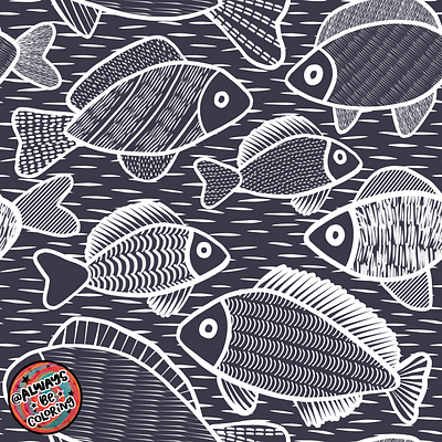Fish Linocut Pattern alwaysbecoloring design fabric graphic design illustration pattern pattern design procreate seamless pattern surface pattern design