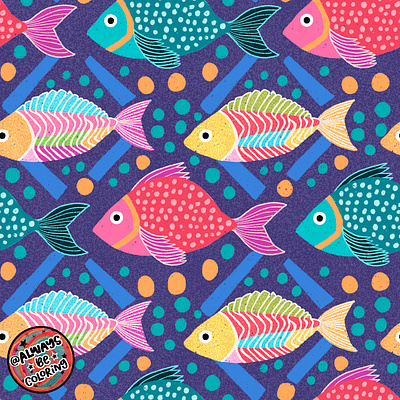 Colorful Fish Pattern alwaysbecoloring design fabric graphic design illustration pattern pattern design procreate seamless pattern surface pattern design