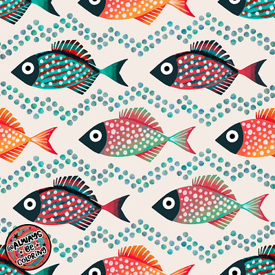 Dotty Fish Pattern alwaysbecoloring design fabric graphic design illustration pattern pattern design procreate seamless pattern surface pattern design