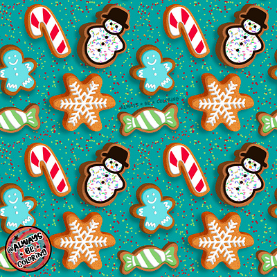 Christmas Cookies Pattern alwaysbecoloring design fabric graphic design illustration pattern pattern design procreate seamless pattern surface pattern design