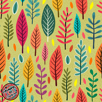 Leaves Pattern 3 alwaysbecoloring design fabric graphic design illustration leaves pattern pattern design procreate seamless pattern surface pattern design