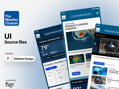 Make The Weather Channel UI your own app design branding design editable figma figma editable free kit landing page mobile app mockup modern ui template the weather channel ui ui kit ui ux weather app weather reporting website