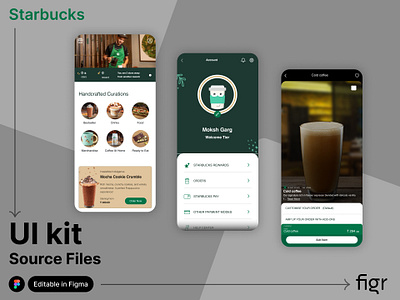 Make Starbucks UI your own android branding coffee coffee app design editable figma figma editable free ios kit landing page mobile app modern app ui starbucks template ui ui design ui ux website