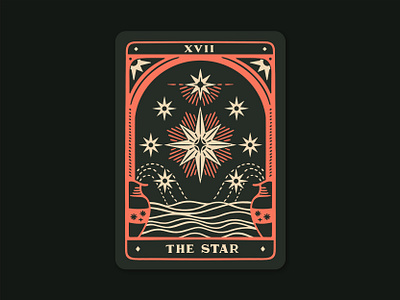 The Star coral dark green design green illustration mystic night procreate star stars tarot tarot card