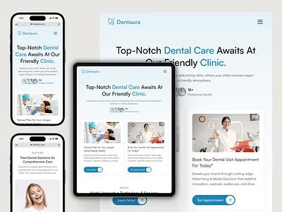 Dentaura - Dentist Clinic Website [Responsive] clinic company company profile corporate dental dentist design doctor health home page hospital landing page mobile responsive teeth ui ui design web design website design