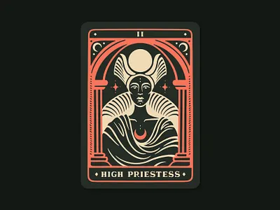 High Priestess coral dark green design green high priestess illustration moon procreate tarot tarot card