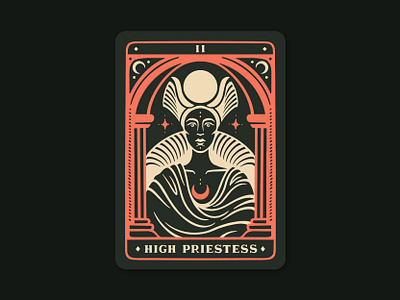 High Priestess coral dark green design green high priestess illustration moon procreate tarot tarot card