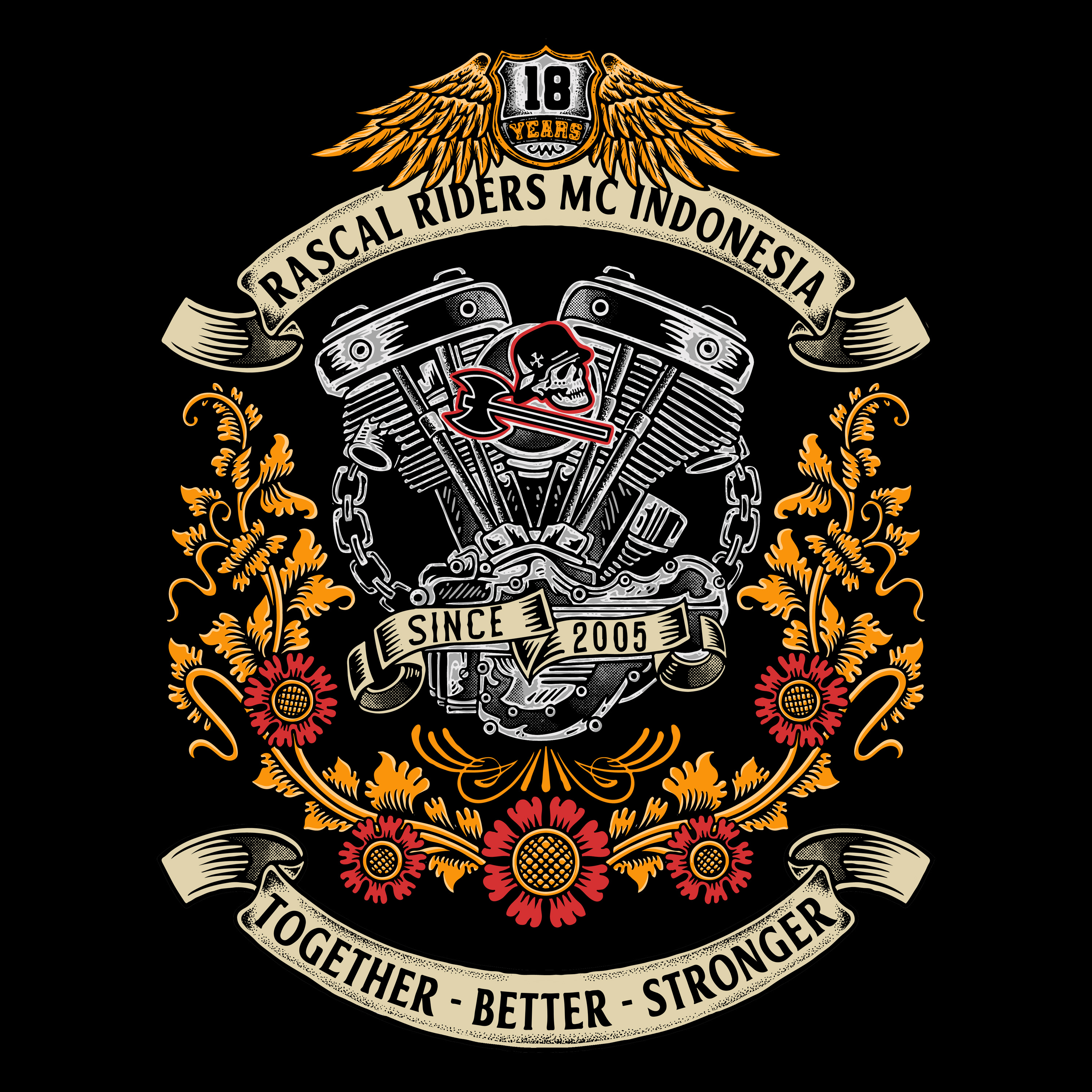 RASCAL RIDERS MC INDONESIA appareldesign badge branding design graphic design illustration logo vector vintage